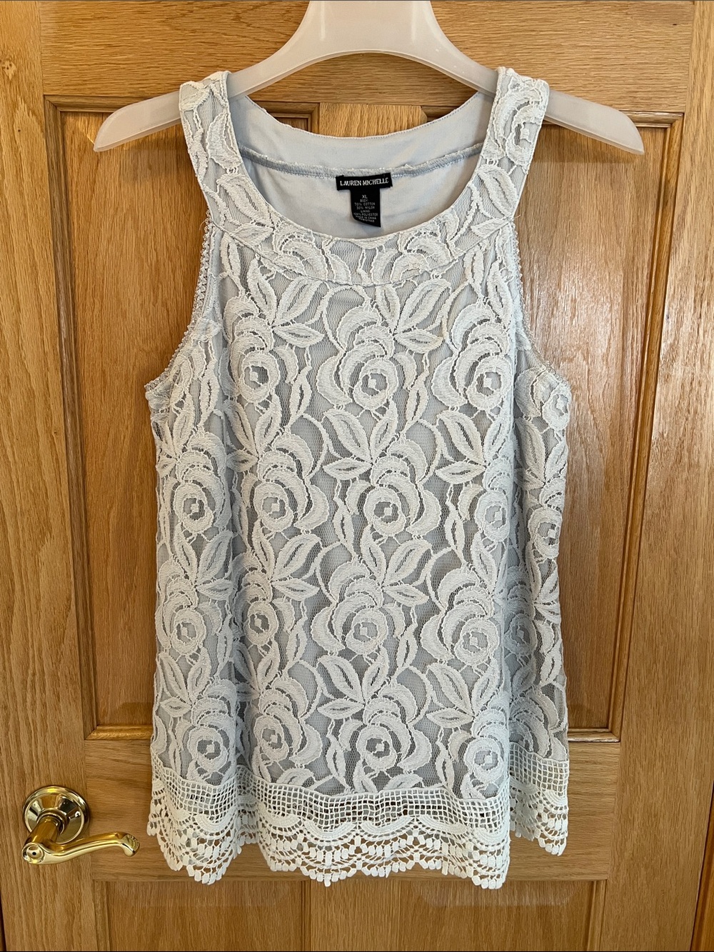 Lauren Michelle - Pale Blue Floral Lace Sleeveless Top - XL